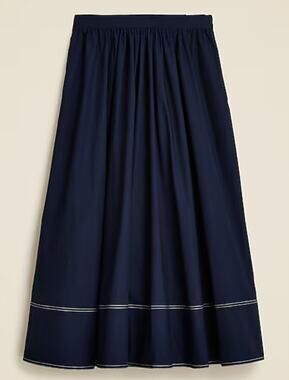 J.Crew Midi Skirt WMNS 20 Plus Navy Contrast Stitch Cotton Poplin Elastic Waist